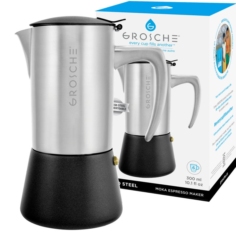 GROSCHE Milano Steel | 6 Espresso Cup | Stovetop Espresso Maker: Stainless Steel Moka Pot for Greca, Induction, Electric & Gas Stoves | Dishwasher Safe Stovetop Espresso Maker Moka Pot - Image 3